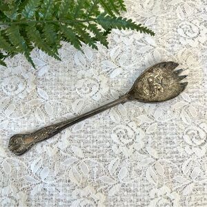 Vintage Silver Plated England Embossed Fruit Serving Spoon 9.75”